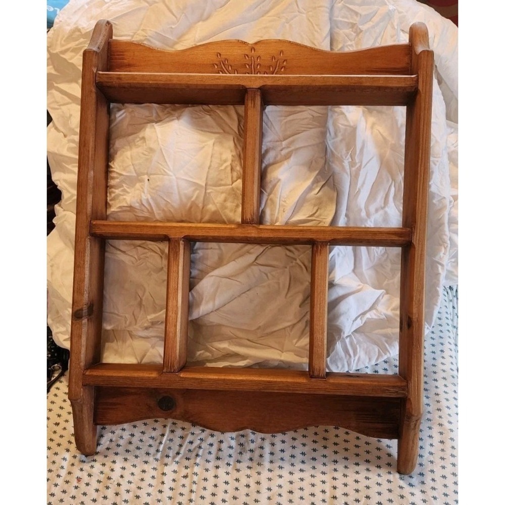 Vintage Wall Wheat Carved Wood Cubby Display Shelf 21.5x16.5" Cottage Core Decor
